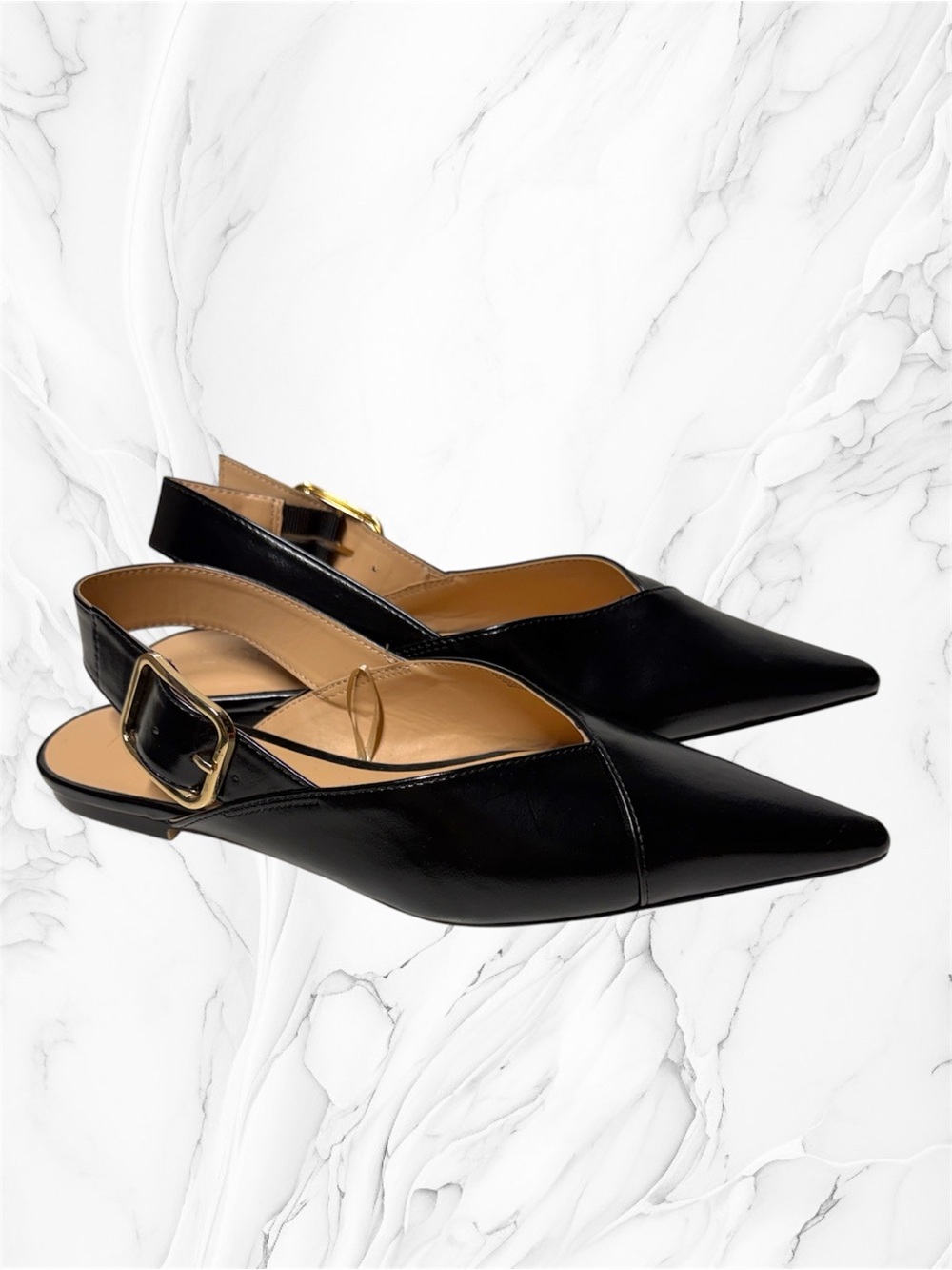 LOFT Pointed Toe Black Slingback Flats - Elegant Everyday Style 8M